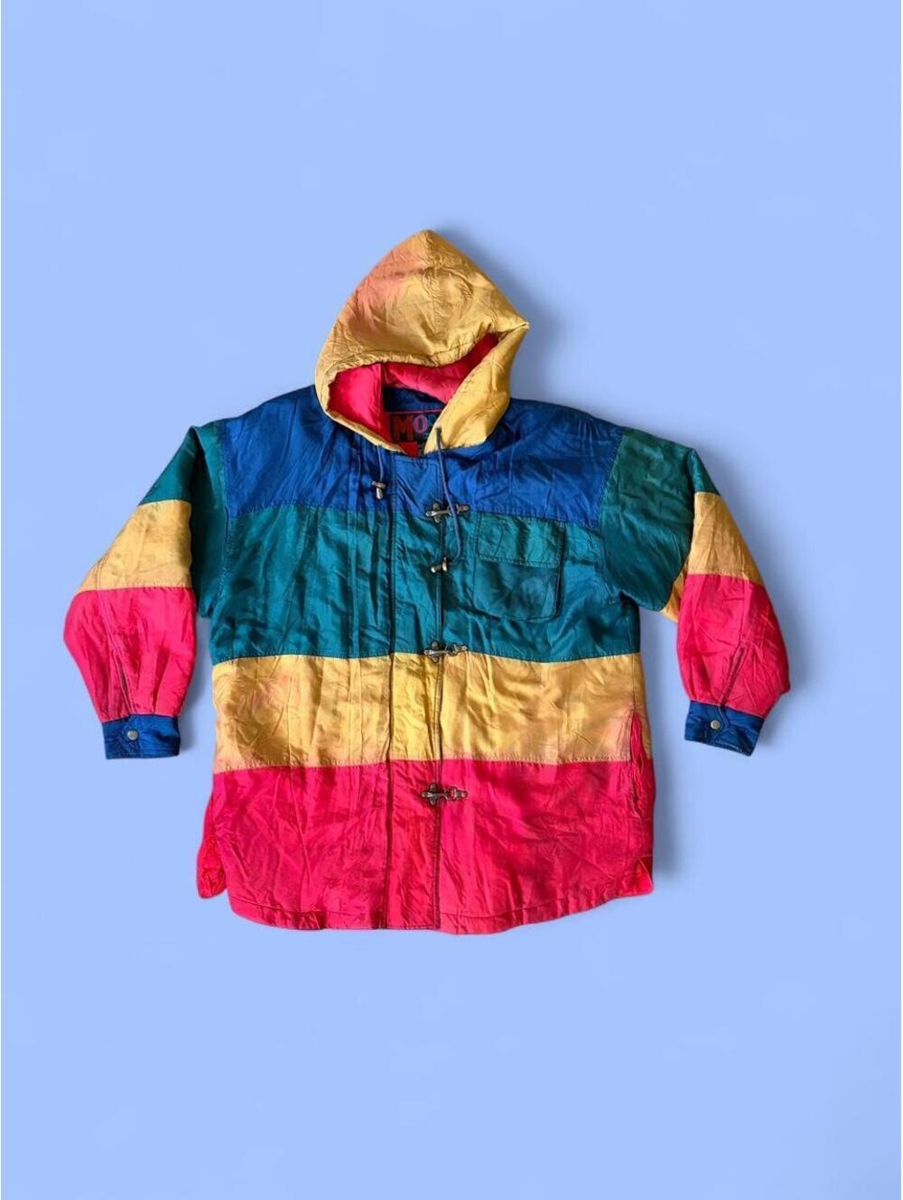 Vintage 90s Retro BB Dakota Men's 100% Silk Colorblock Jacket size Large